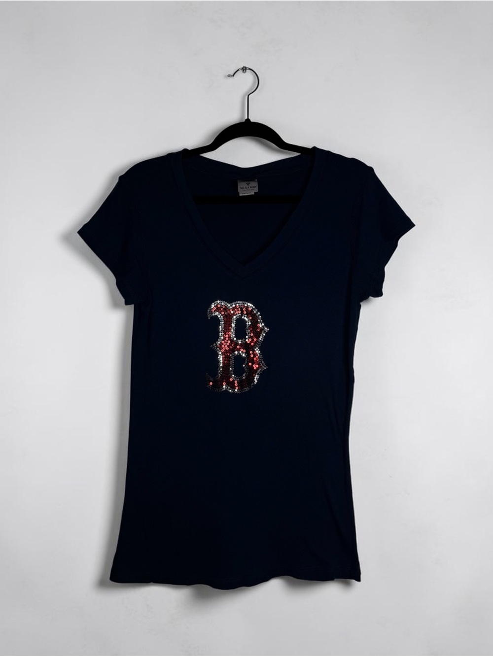 Women's Navy V-Neck Boston Red Sox Sequin Tee #MLB #baseball